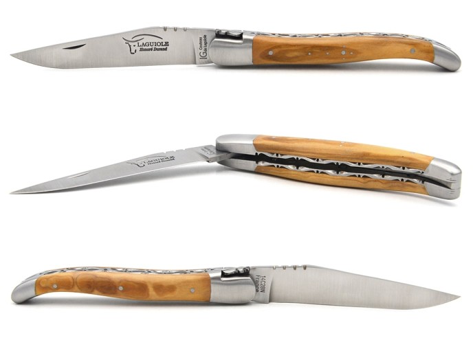 Couteau labellisé IG en olivier, 12 cm, doubles platines ciselées