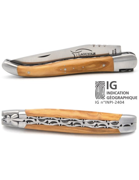 Laguiole mit Label GA, 12 cm Griff aus Olivenholz, Doppelplatinen