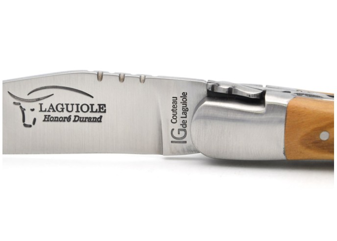 Laguiole mit Label GA, 12 cm Griff aus Olivenholz, Doppelplatinen