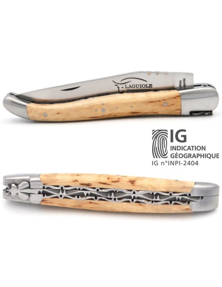 Laguiole with GI label, 12 cm birch wood handle, double plates