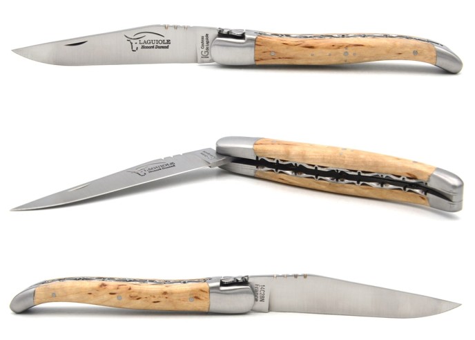 Laguiole with GI label, 12 cm birch wood handle, double plates
