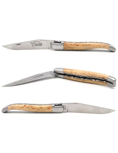 Laguiole with GI label, 12 cm birch wood handle, double plates