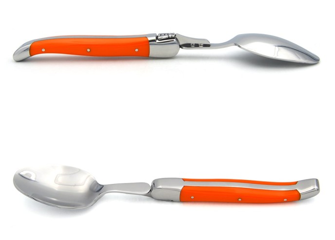 Laguiole Suppenlöffel, Heftbacken aus glänzendem Edelstahl, fein Griff aus Corian, orange, spülmaschinenfest