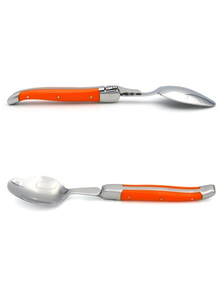 Grandes cuillères Laguiole Honoré Durand, manche corian orange