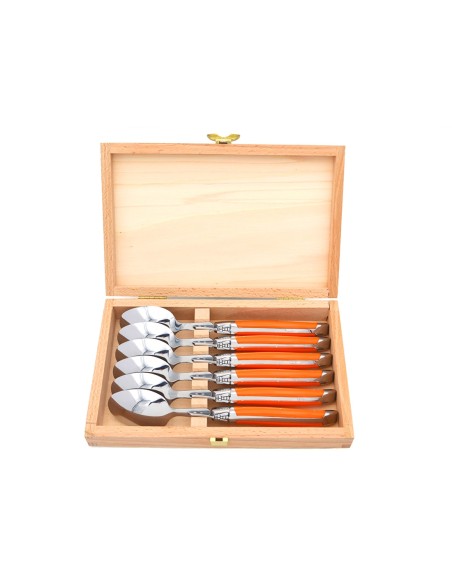 Laguiole Suppenlöffel, Heftbacken aus glänzendem Edelstahl, fein Griff aus Corian, orange, spülmaschinenfest