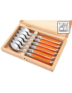 Grandes cuillères Laguiole Honoré Durand, manche corian orange