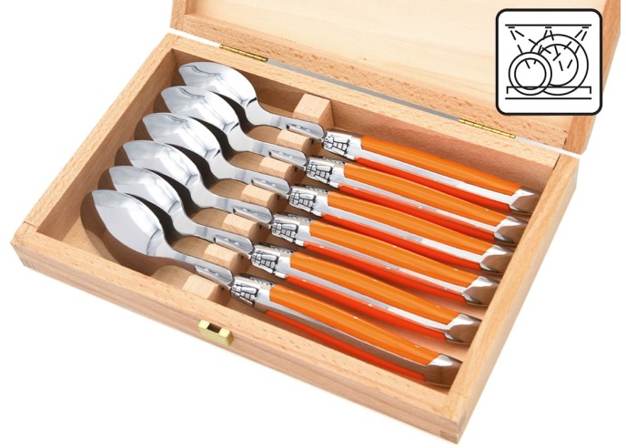 Grandes cuillères Laguiole Honoré Durand, manche corian orange