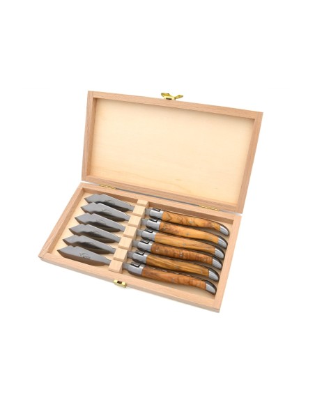 Coffret de couteaux de Laguiole à poisson en olivier, finition inox mat