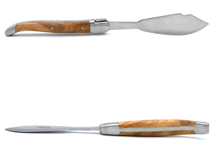 Coffret de couteaux de Laguiole à poisson en olivier, finition inox mat