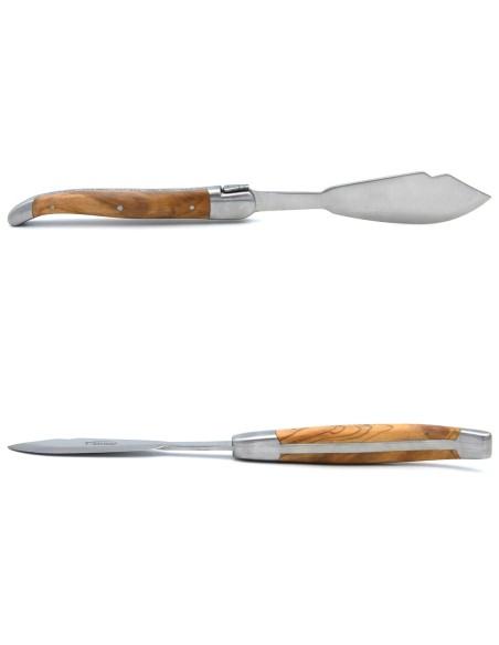 Laguiole fish knives, wide olive wood handles with matt finish