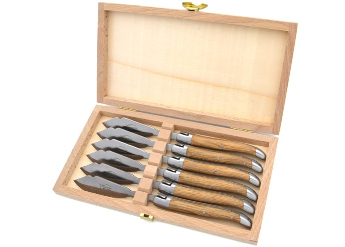 Coffret de couteaux de Laguiole à poisson en chêne de barrique