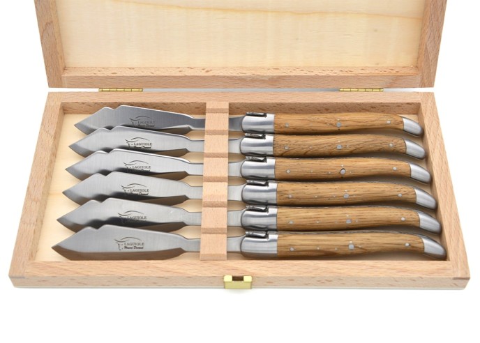 Laguiole Fischmesser, breiterer Griff aus Fasseiche, mattem Edelstahl
