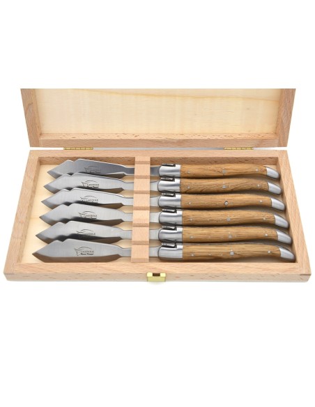 Laguiole fish knives, wide barrel oak handles with matt finish