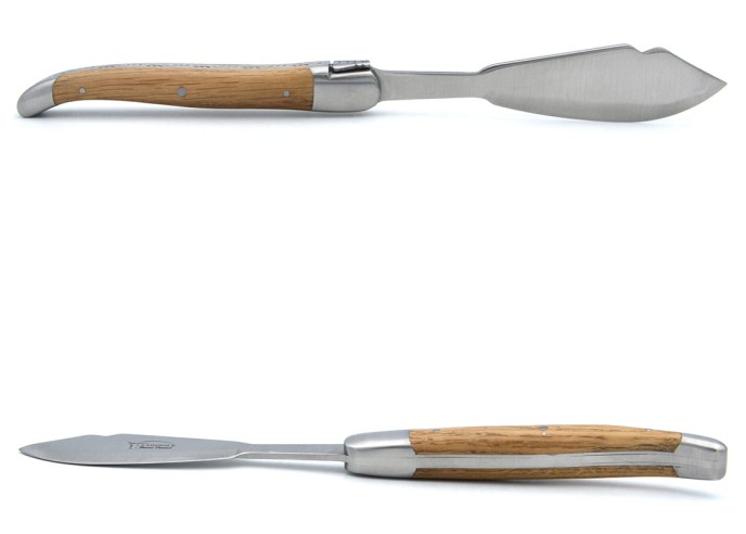 Laguiole Fischmesser, breiterer Griff aus Fasseiche, mattem Edelstahl