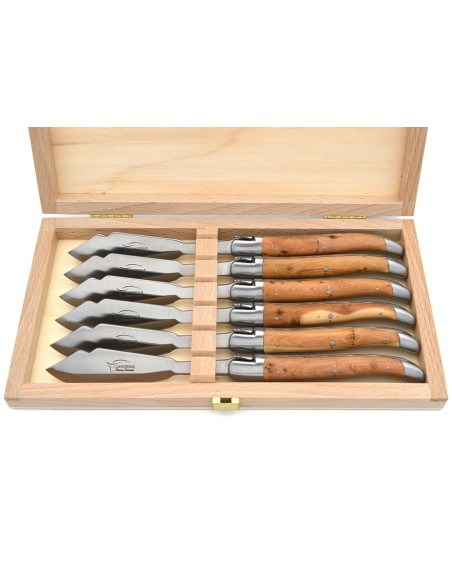 Laguiole Fischmesser, breiterer Griff aus Wacholderholz, mattem Edelstahl