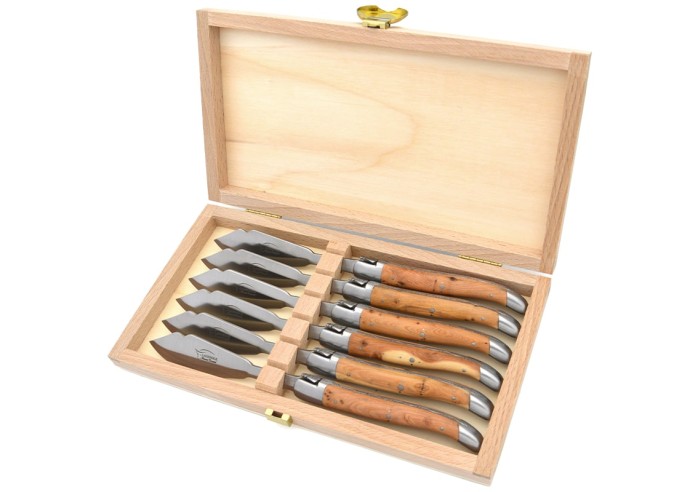 Laguiole Fischmesser, breiterer Griff aus Wacholderholz, mattem Edelstahl