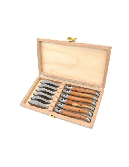 Laguiole Fischmesser, breiterer Griff aus Wacholderholz, mattem Edelstahl