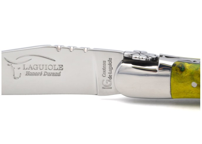 Laguiole labellisé IG en  loupe de peuplier stabilisée jaune/vert