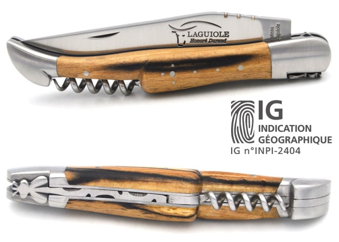 Couteau de Laguiole labellisé IG, hêtre de l'Aubrac avec tire-bouchon
