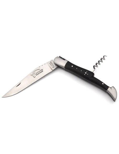 Laguiole with GI label, 12 cm dark horn tip handle with corkscrew
