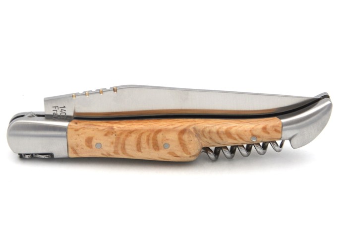 Laguiole with GI label, 12 cm green oak wood handle with corkscrew