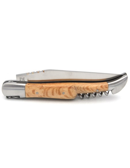 Laguiole with GI label, 12 cm green oak wood handle with corkscrew