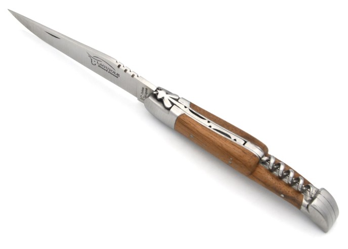 Couteau de Laguiole labellisé IG en noyer avec tire-bouchon, inox mat