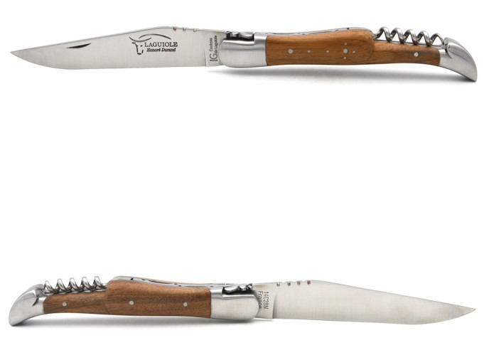 Couteau de Laguiole labellisé IG en noyer avec tire-bouchon, inox mat
