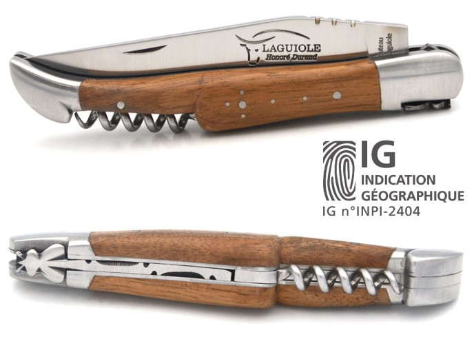 Laguiole knife with GI label, 12 cm walnut wood handle with corkscrew