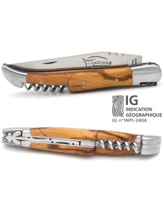Laguiole-Messer mit Label GA, 12 cm Griff aus Marmorholz mit Korkenzieher