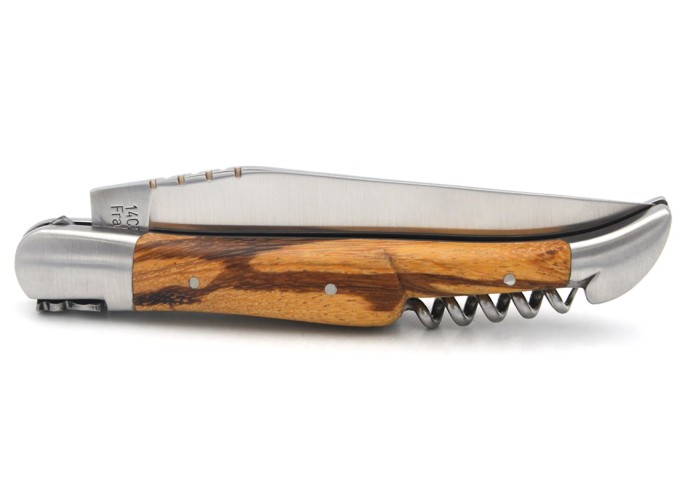Laguiole knife with GI label, 12 cm marblewood handle with corkscrew