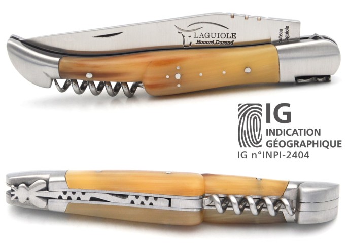 Laguiole GA, 12 cm Griff aus Hornspitze (hell) mit Korkenzieher