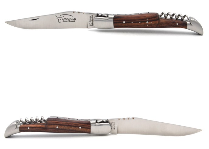 Laguiole knife with GI label, 12 cm purplewood handle with corkscrew