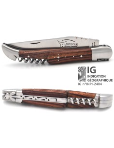 Laguiole-Messer mit GA, 12 cm Griff aus Veilchenholz mit Korkenzieher