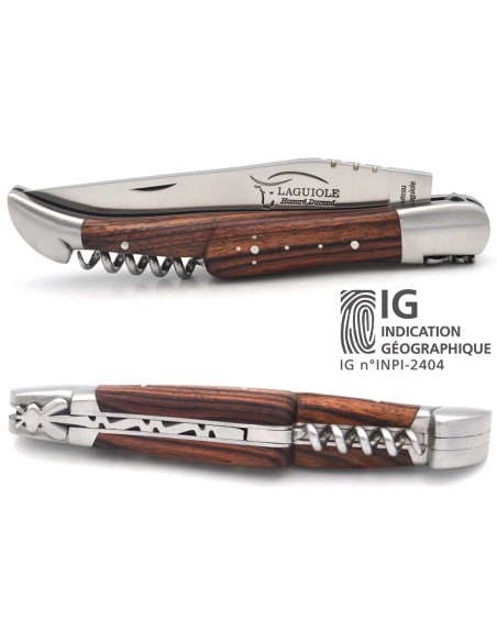 Laguiole-Messer mit GA, 12 cm Griff aus Veilchenholz mit Korkenzieher
