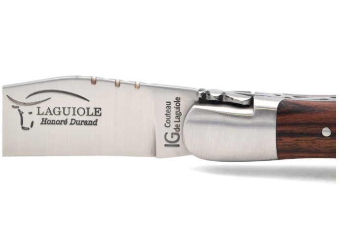 Laguiole knife with GI label, 12 cm purplewood handle with corkscrew