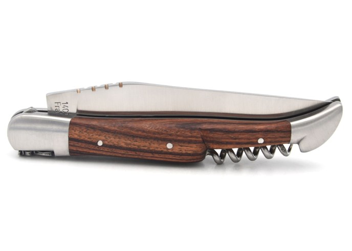 Laguiole-Messer mit GA, 12 cm Griff aus Veilchenholz mit Korkenzieher