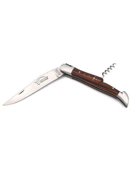 Laguiole knife with GI label, 12 cm purplewood handle with corkscrew