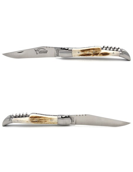 Couteau de Laguiole labellisé IG en bois de cerf avec tire-bouchon