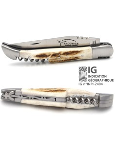Laguiole-Messer mit GA, 12 cm Griff aus Hirschgeweih mit Korkenzieher