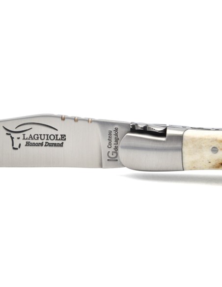 Couteau de Laguiole labellisé IG en bois de cerf avec tire-bouchon