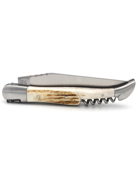 Laguiole-Messer mit GA, 12 cm Griff aus Hirschgeweih mit Korkenzieher