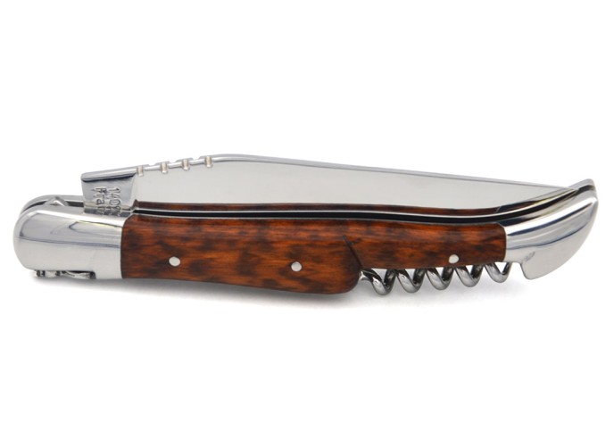 Laguiole knife with GI label, 12 cm snakewood handle with corkscrew