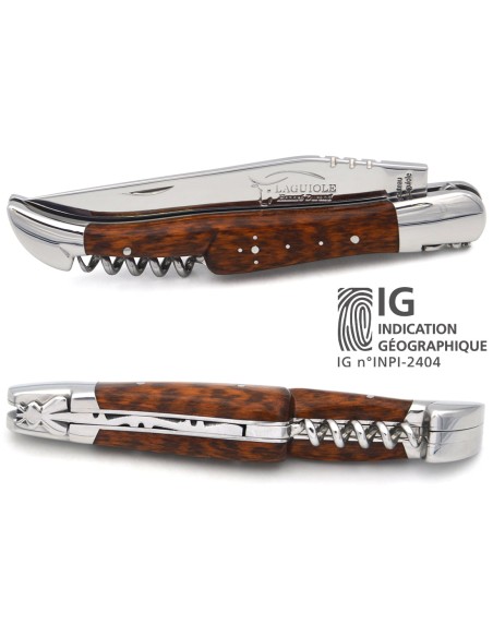 Laguiole-Messer mit GA, 12 cm Griff aus Schlangenholz mit Korkenzieher