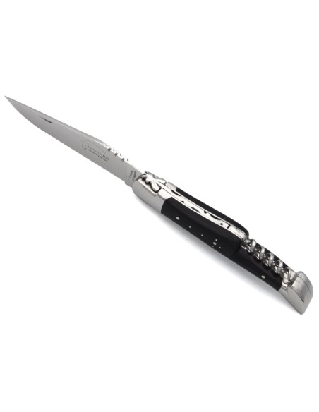 Laguiole knife with GI label, 12 cm ebony wood handle with corkscrew