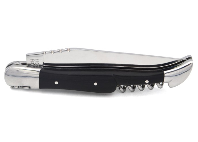 Laguiole knife with GI label, 12 cm ebony wood handle with corkscrew
