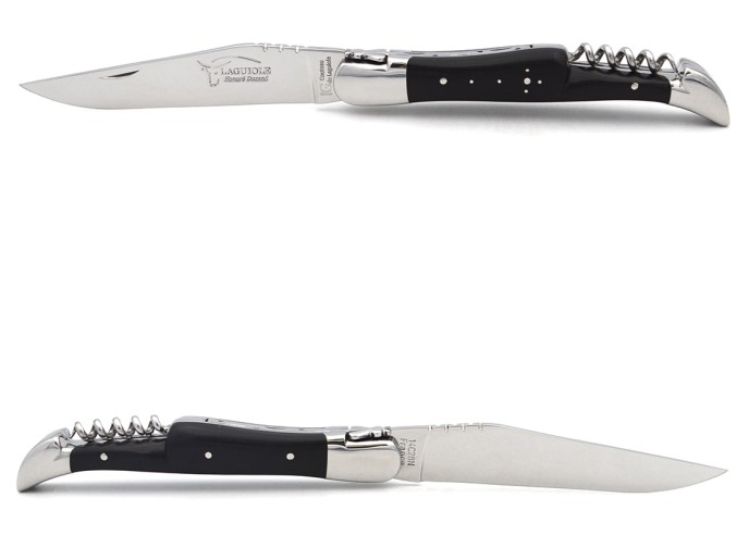 Laguiole-Messer mit GA, 12 cm Griff aus Ebenholz mit Korkenzieher