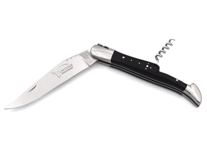 Laguiole knife with GI label, 12 cm ebony wood handle with corkscrew