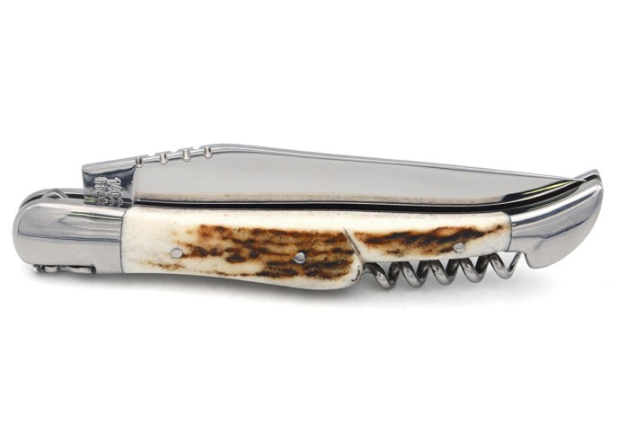 Couteau de Laguiole labellisé IG en bois de cerf avec tire-bouchon