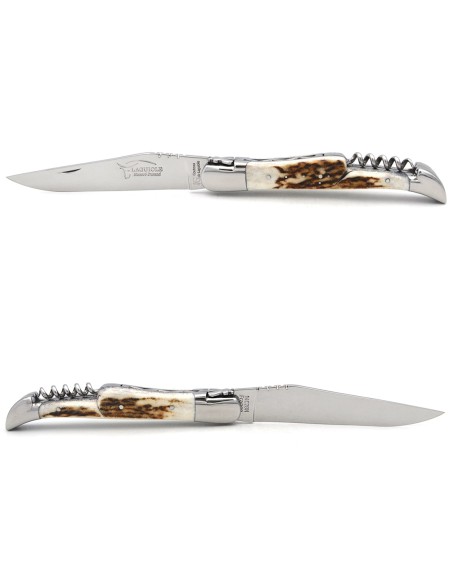 Couteau de Laguiole labellisé IG en bois de cerf avec tire-bouchon